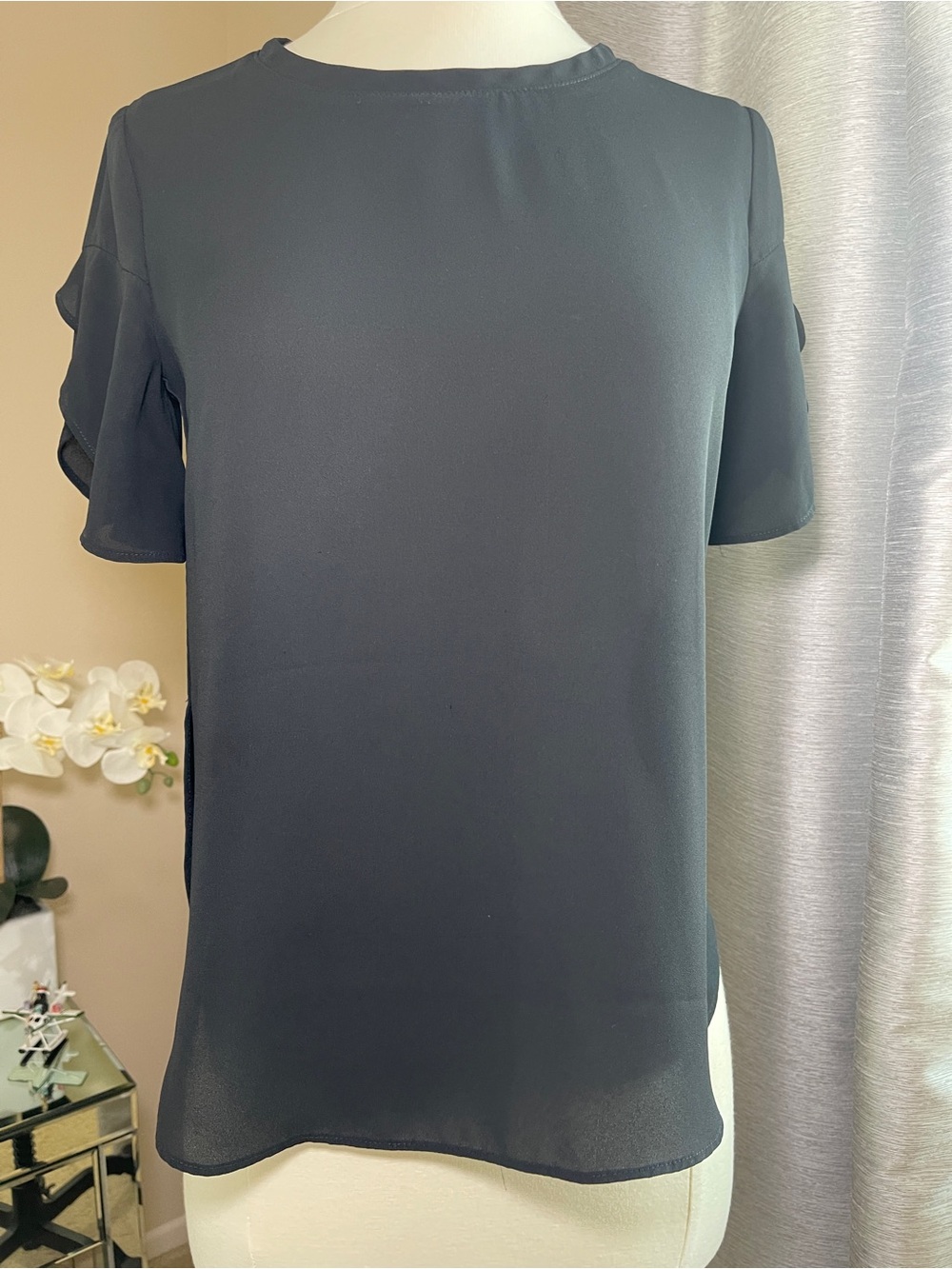 LOFT Black Short Flutter Sleeve Blouse